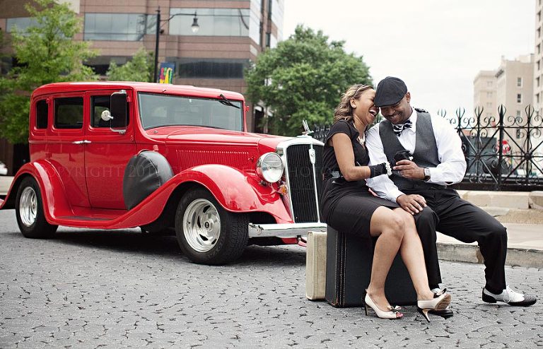 a retro theme engagement session in montgomery alabama