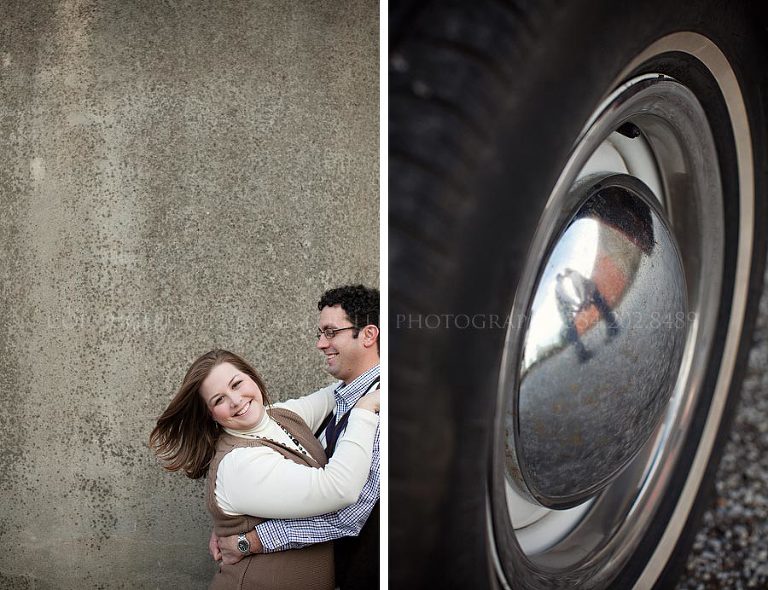 an engagement session with a dog and an old truck in downtown montgomery alabama