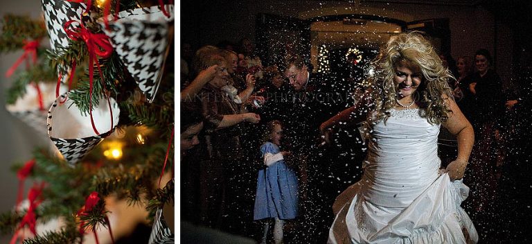 an artificial faux snow exit for a winter wedding