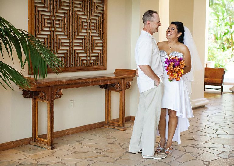 a bride and groom at aston kaanapali shore resort in maui