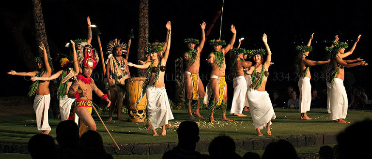 old lahaina luau dancers at a hawaii destination wedding reception