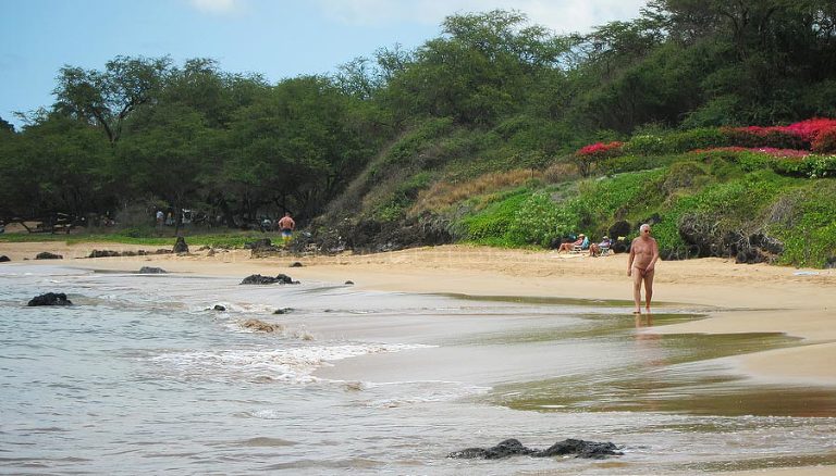 old man in a speedo in maui hawaii