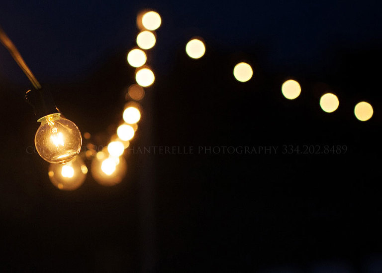 globe lights at an oaks plantation wedding reception