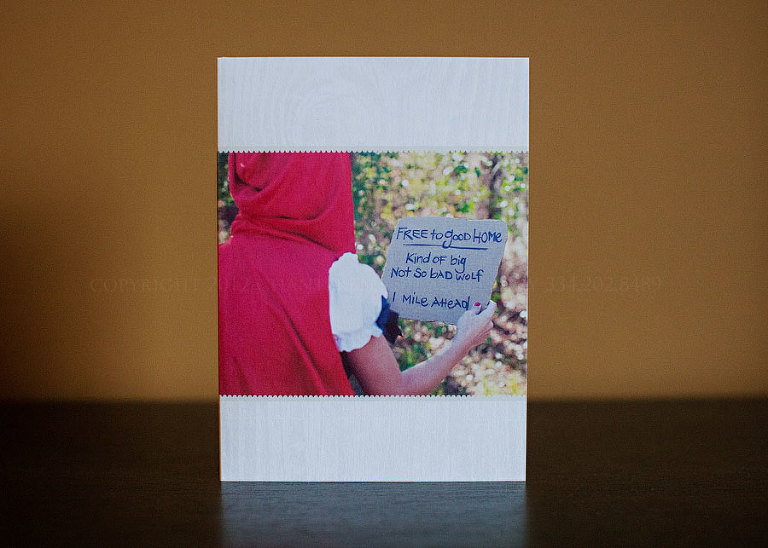 little red riding hood theme christmas holiday card from chanterelle photography