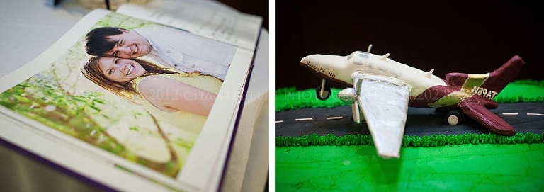 a pilot themed grooms cake with an airplane at a renaissance montgomery hotel wedding reception in alabama