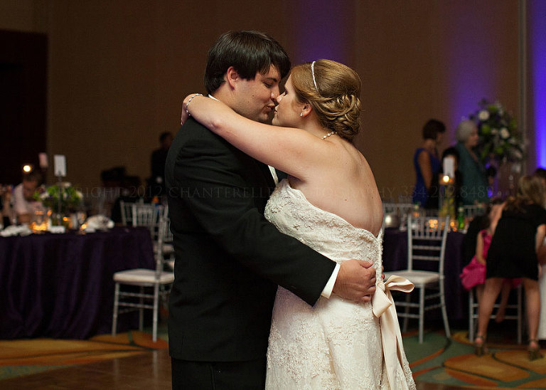 a bride and groom's first dance at a renaissance montgomery hotel wedding reception in alabama