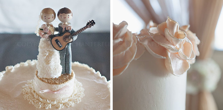 a custom handmade wedding cake topper with a guitar