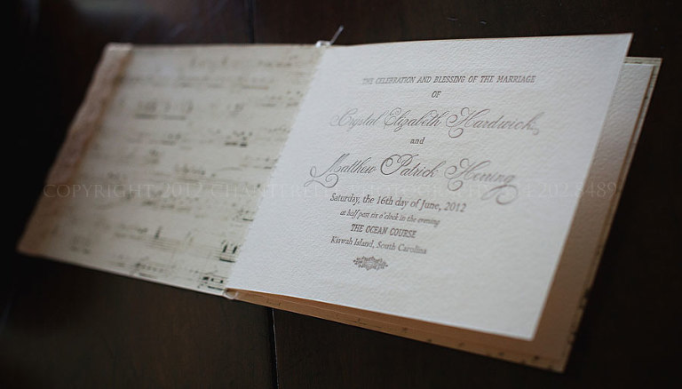 letterpress program for a kiawah island golf resort wedding