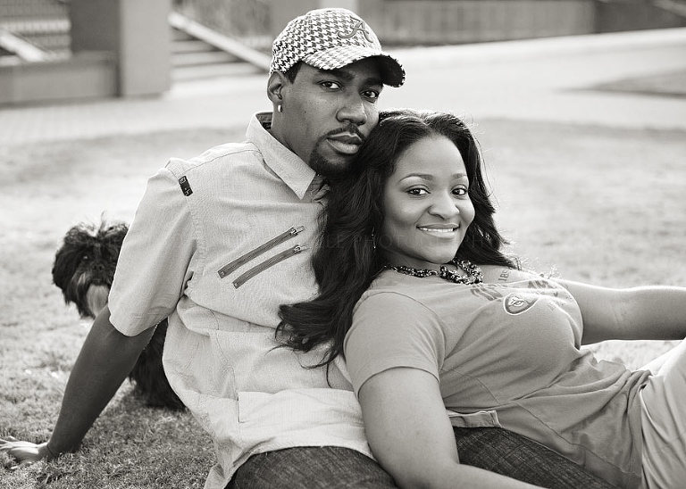 a dog photobombs a downtown montgomery alabama engagement picture
