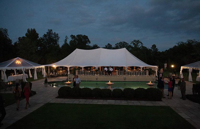 a tented wedding reception at fountainview mansion in auburn alabama