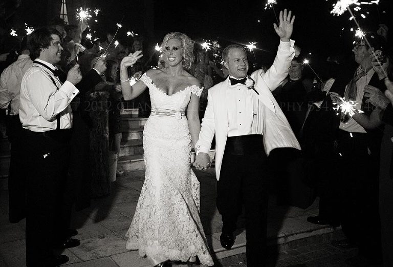 bride and groom sparkler exit from fountainview mansion in auburn alabama