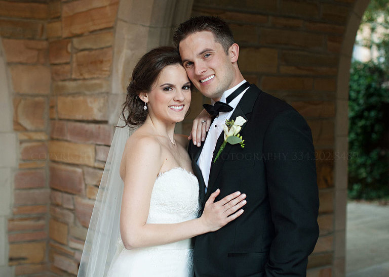bride and groom at first united methodist church in montgomery alabama