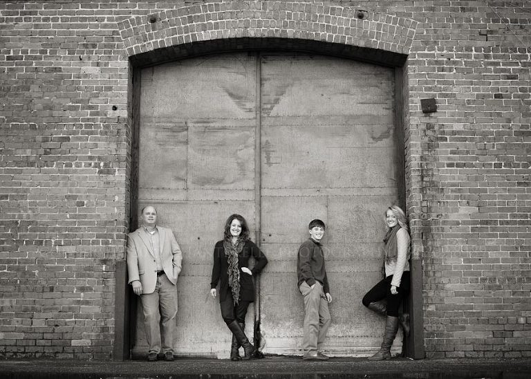 black and white urban family portrait in montgomery alabama