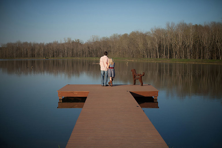 an alabama farm engagement session on a dock