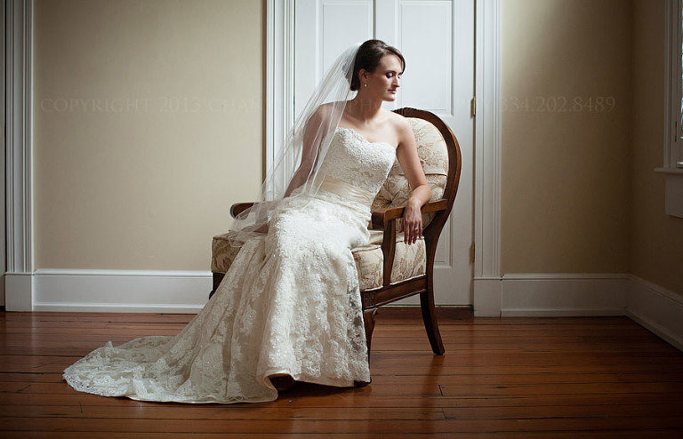 dramatic bride in maggie sottero gown at the oaks plantation