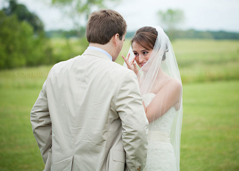 bride crying during the first look at the oaks plantation