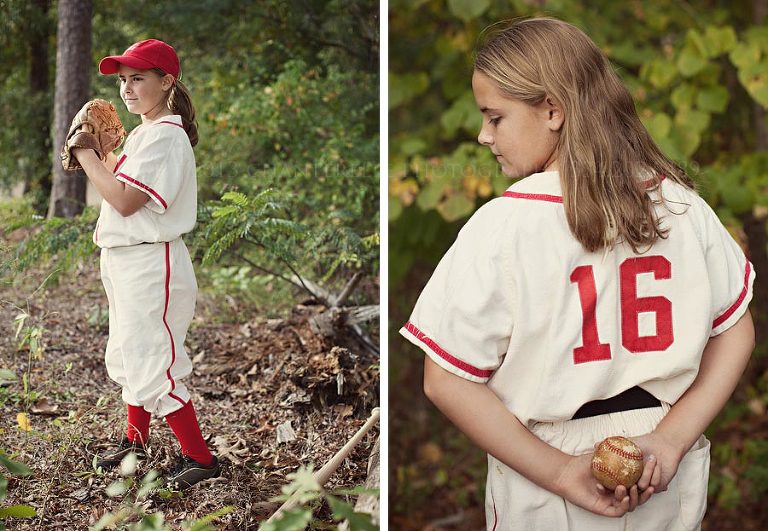 girl in a vintage baseball uniform in alabama