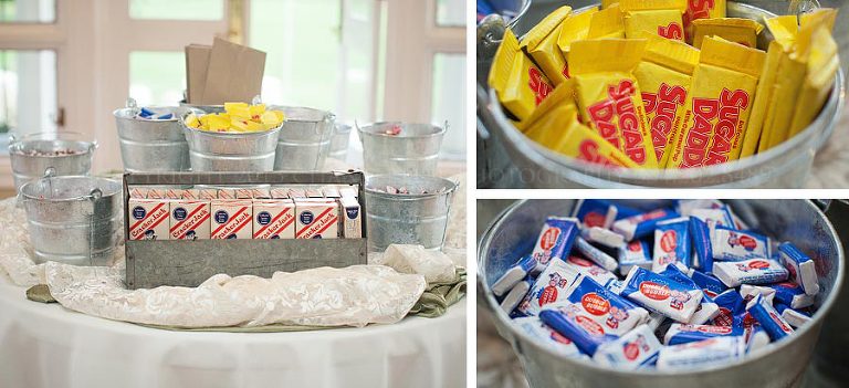 candy table favors at the oaks plantation wedding reception