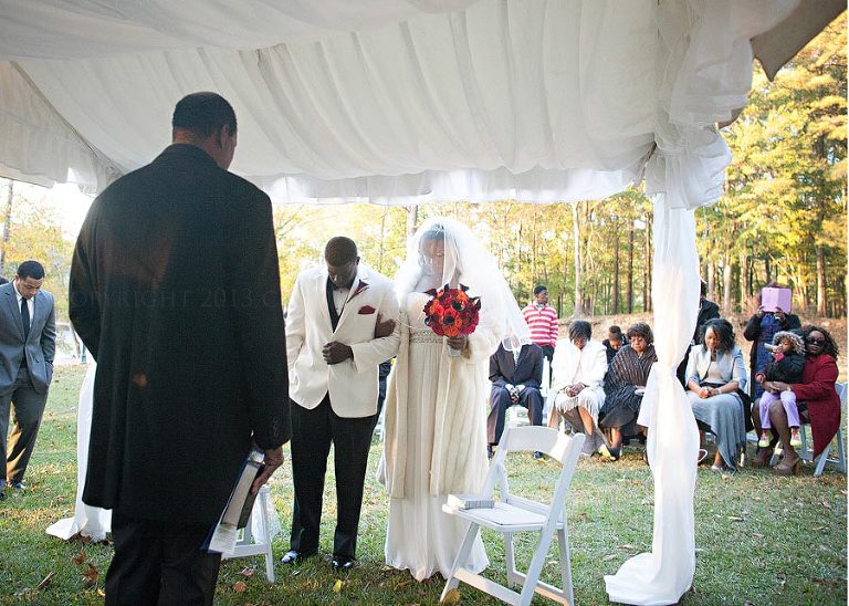 bride and groom at a fall alabama wedding