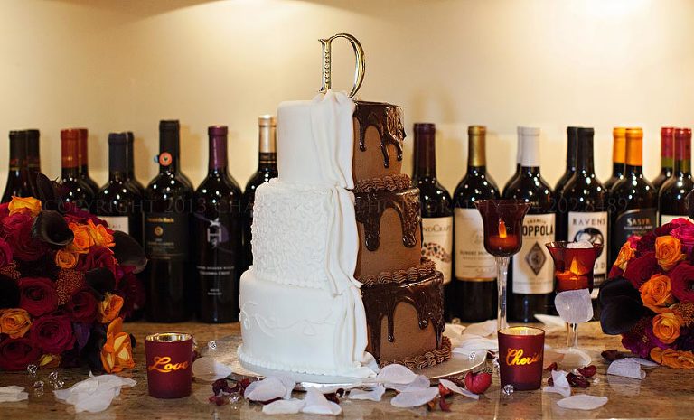 half brides half grooms cake at a prattville wedding reception