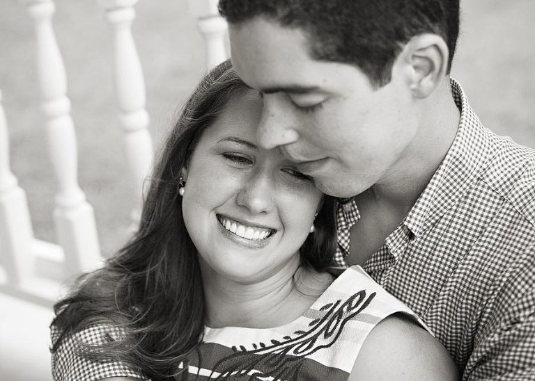 black and white engagement picture in snowdoun