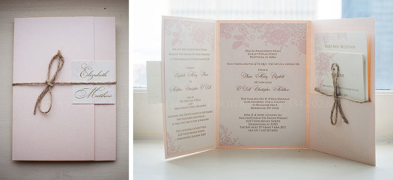 pink english vietnamese wedding invitation