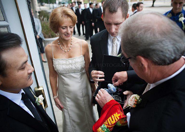 grooms family offering tea to brides family