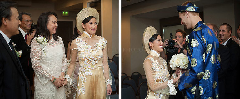 bride presented to groom during tea ceremony