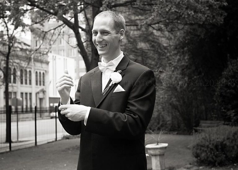 groom getting ready at a downtown birmingham wedding