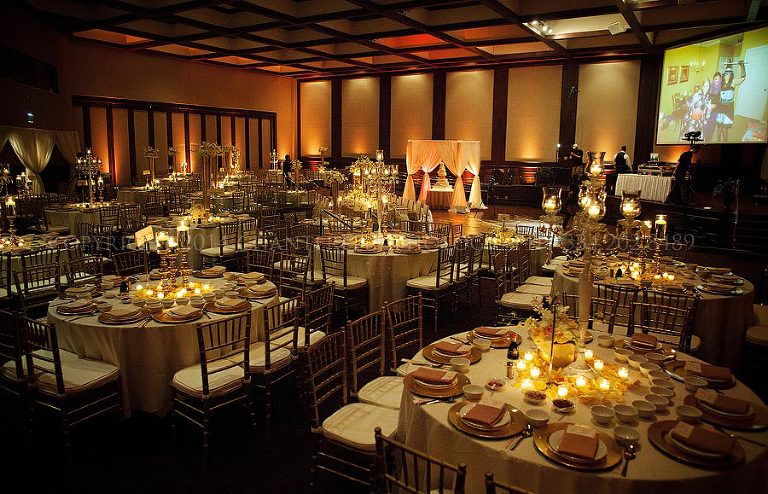 gold wedding reception at harbert center