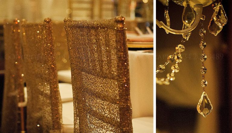 gold sequin chair overlays at alabama reception