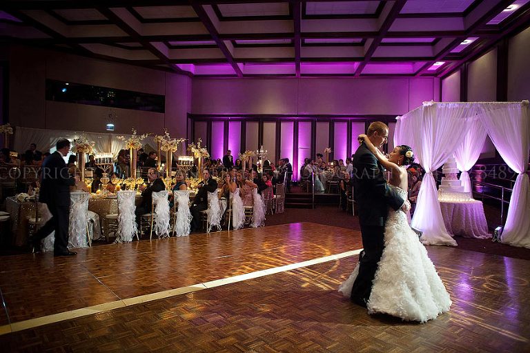 bride and groom first dance at harbert center