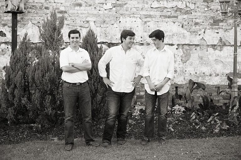 black and white portrait of brothers talking