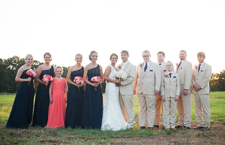 navy and coral pink wedding party in alabama