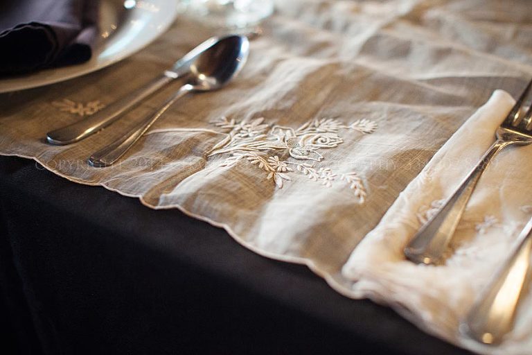 vintage linens at nashville wedding reception
