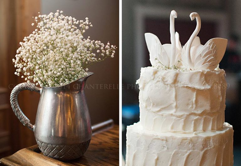 babys breath and swan wedding cake in gallatin tennessee