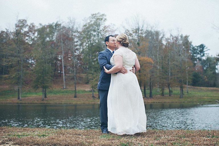 bride and groom at rustic alabama wedding