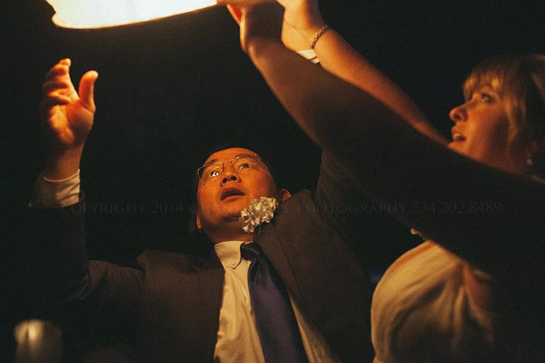 bride and grooms sky lantern at alabama wedding