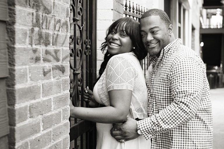downtown montgomery black and white engagement session