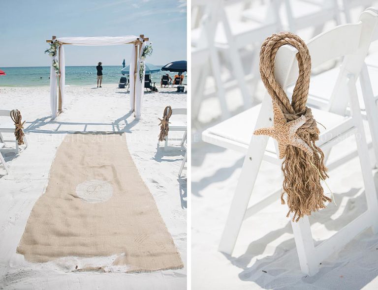 burlap and nautical theme decor at beach wedding