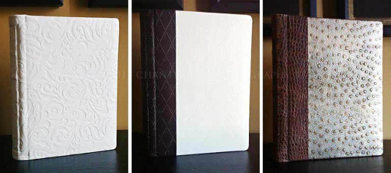 leather wedding albums with embossed textures