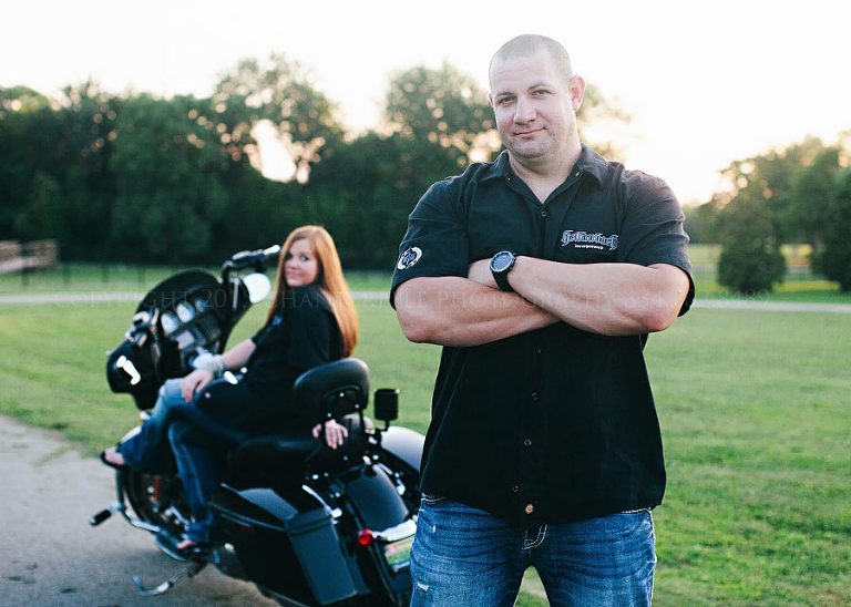 motorcycle theme engagement session