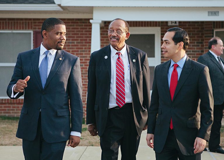 representative melton mayor evans and secretary castro speaking