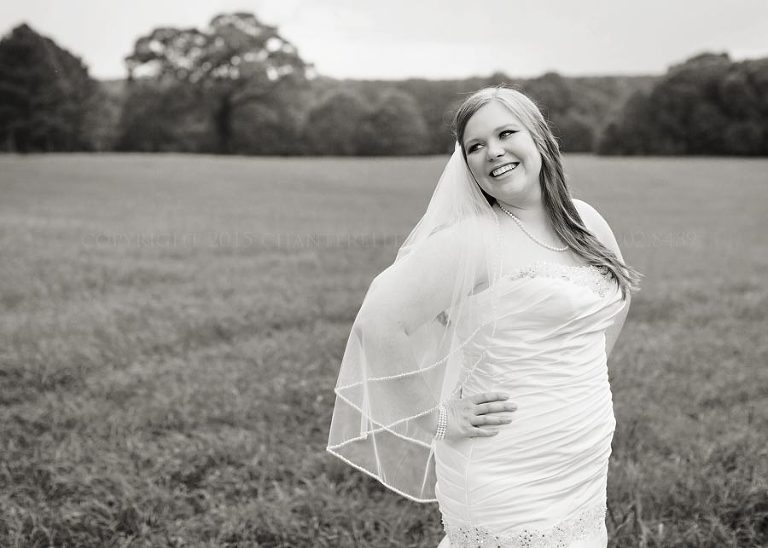 bride outdoors in black and white