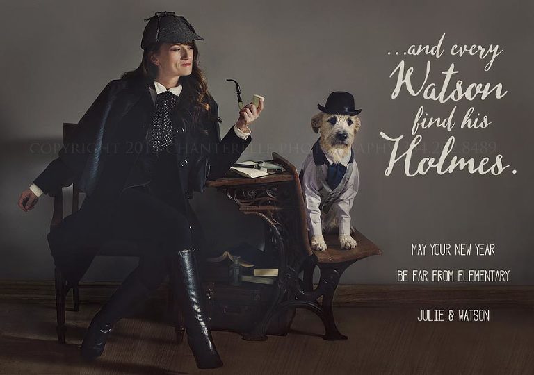 holmes and watson theme portrait session for a holiday card