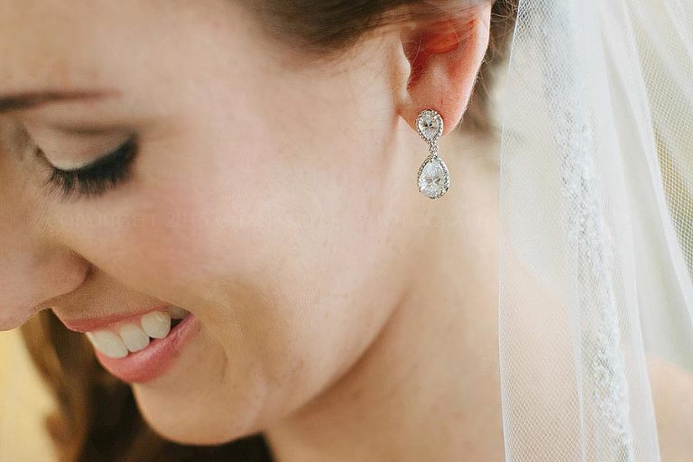 bride's earrings at auburn wedding