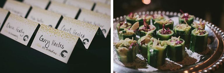 seating cards and appetizers at auburn wedding