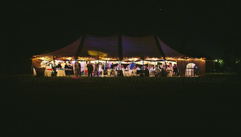 tented wedding reception at night in montgomery