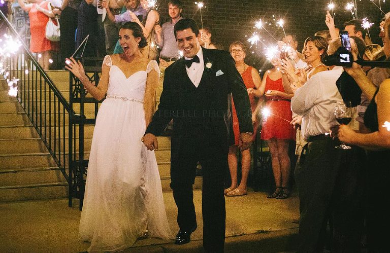 sparkler exit at auburn hotel wedding reception