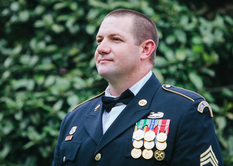 military groom portrait before alabama wedding